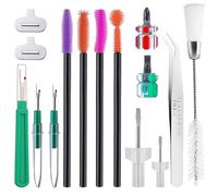Rnigra Kit de nettoyage de machine à coudre 15 pièces, brosses de nettoyage pour machine à coudre, outils de nettoyage de machine à coudre, y compris pince à épiler, découpeur, brosse à double tête