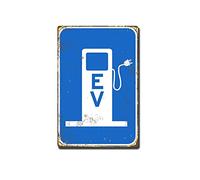 RNIIOPX Plaque métallique rétro Meta Ev avec symbole de station de recharge pour véhicule électrique - 20,3 x 30,5 cm - Peinture en étain