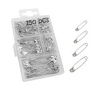 Rnitle 150 Pièces 4 Tailles Épingle a Nourrice,Pin de Sécurité en Métal Résistantes à La Rouille,Épingles Couture,avec Boîte de Rangement,Argent,19mm/22mm/27mm/37mm