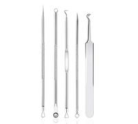 Rnitle 5 Pièces Blackhead Remover Outil,Pimple Extractor Acne aiguille Blackhead Remover Set,d’extracteur de point-noir,Acier Inoxydable Point D'acné Comédon Extracteur Pince À Épiler Kit(Argent)