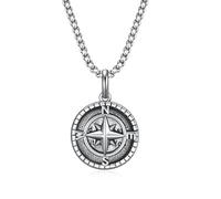 Rnivida Collier avec pendentif boussole gravé en acier inoxydable pour homme et femme, Medium, Acier inoxydable, Pas de gemme