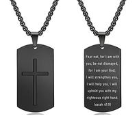 Rnivida Collier avec pendentif en forme de croix verset de la Bible pour homme en acier inoxydable, Acier inoxydable, Pas de gemme
