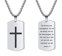 Rnivida Collier avec pendentif en forme de croix verset de la Bible pour homme en acier inoxydable, Acier inoxydable, Pas de gemme