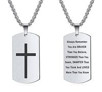Rnivida Collier avec pendentif en forme de croix verset de la Bible pour homme en acier inoxydable, Acier inoxydable, Pas de gemme