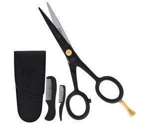 RnK Ciseaux à moustache et barbe de 11,4 cm - Ciseaux à moustache japonais en acier inoxydable de 11,4 cm avec peigne à moustache et pochette, outils de toilettage de précision pour homme avec bord