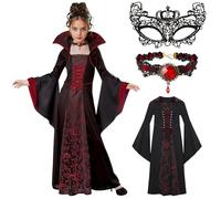 Rnoqamy Deguisement Vampire Fille, Deguisement Halloween Filles,Déguisement Vampire Enfant,Costume Halloween Enfant Carnaval Cosplay Costume Théâtre Fête (120CM（5-6 ans）)
