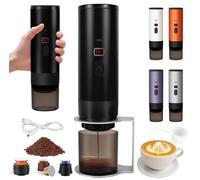 Rnoqamy Machine a Cafe Portable avec Support,2025 Nouveau Cafetière Portable 3 en 1,Affichage Intelligent Machine a Cafe,Rechargeable Cafetiere Electrique Compatible avec Cup et Café Moulu (Noir)