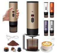 Rnoqamy Machine a Cafe Portable avec Support,2025 Nouveau Cafetière Portable 3 en 1,Affichage Intelligent Machine a Cafe,Rechargeable Cafetiere Electrique Compatible avec Cup et Café Moulu (Marron-1)