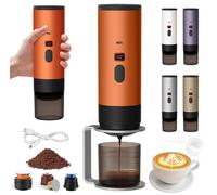 Rnoqamy Machine a Cafe Portable avec Support,2025 Nouveau Cafetière Portable 3 en 1,Affichage Intelligent Machine a Cafe,Rechargeable Cafetiere Electrique Compatible avec Cup et Café Moulu (Orange-1)
