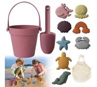 RNPKZ 11 Pièces Jouet de Plage Enfant, Kit de Jeu de Plage Enfant, Jouet de Sable en Silicone, Jouets de Plage avec Seau en Silicone, Pelle, Moules de Sable, Sac en Filet, pour Jardin, Plage (Magenta)
