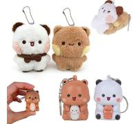 RNPKZ 2PCS Porte-clés mignons BuBu Dudu, Mini Statues d'ours en dessin animé Kawaii Panda pour femmes, filles, clés de voiture, sac à dos, cadeaux
