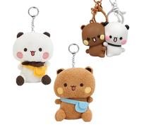 RNPKZ Bubu Dudu - Lot de 4 porte-clés Bubu Dudu - Décoration ours - En peluche - Porte-clés Kawaii avec son et lumière - Pour femmes, filles, voiture, portefeuille, sac à dos, clés (B)