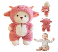 RNPKZ Ours en peluche avec costume de mouton, 30 cm, avec tenue zippée, cadeau d'anniversaire pour enfants, garçons et filles, rose