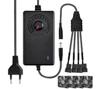 RNPKZ Régulateur de vitesse du ventilateur, contrôle du ventilateur Pwm 4 broches + bloc d'alimentation 12 V, DC 3-12 V, adaptateur secteur réglable 100-240 V CA avec câble répartiteur 1 à 4 pour