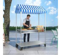 RNQZ Chariot mobile pour fournisseur de produits alimentaires, chariot utilitaire robuste avec roues et auvent, chariot de vente à roulettes d'extérieur pour marchés, événements, service alimentaire