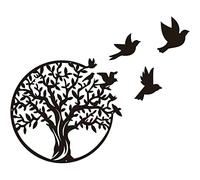 RNQZ Décoration Murale Arbre de Vie en métal de 30 cm, Arbre de Vie en métal, Sculpture Creuse, Arbre et Oiseaux, décoration Murale en métal, Sculpture Murale,Noir