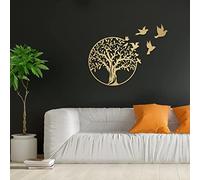 RNQZ Décoration Murale en métal, Arbre de Vie en métal * 1 + Oiseau de Paix * 5, décoration Murale d'arbre à Suspendre, décoration de la Maison, Salon, décoration intérieure,d'or,49CM