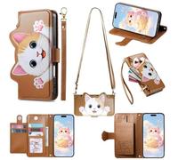 Rnrieyta Chat Fermeture éclair Coque pour Honor Magic 7 Lite,Mignon Animal Crossbody Portefeuille PU Cuir Étui Compartiment Cartes Protection Intégrée Pochette Flip Case
