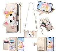 Rnrieyta Chat Fermeture éclair Coque pour Honor Magic 8 Lite,Mignon Animal Crossbody Portefeuille PU Cuir Étui Compartiment Cartes Protection Intégrée Pochette Flip Case