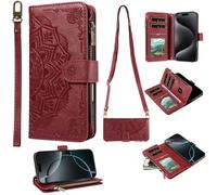Rnrieyta Crossbody Fermeture éclair Gaufrage Mandala Fleur Coque pour Honor Magic 5 Lite,Portefeuille Rabattable PU Cuir Étui avec 9 Compartiment Cartes Protection Flip Case