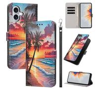 Rnrieyta Full Body Etui à Rabat en PU Cuir pour iPhone 16 Plus,Portefeuille Coque de Protection Pochette Cover avec Bracelet Carte Fentes Coloré Peinture Design