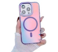 Rnrieyta Holographique Magnétique Coque pour iPhone 14/iPhone 13,Compatible avec Magsafe Irisée Étui Laser Housse Iridescent Mate Fluorescente Gradient Colorée Translucide Case