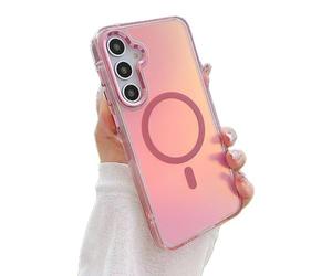 Rnrieyta Holographique Magnétique Coque pour Samsung Galaxy S25 Edge,Compatible avec Magsafe Irisée Étui Laser Housse Iridescent Mate Fluorescente Gradient Colorée Translucide Case