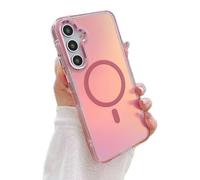 Rnrieyta Holographique Magnétique Coque pour Samsung Galaxy S25 Plus,Compatible avec Magsafe Irisée Étui Laser Housse Iridescent Mate Fluorescente Gradient Colorée Translucide Case