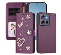 Rnrieyta Miagon Diamant Portefeuille Coque pour Motorola Moto G Stylus 5G 2025/Edge 60 Stylus 5G,Glitter Strass 3D Cœur Fleur Perle PU Cuir Étui à Rabat Stand et Porte-Carte Housse de Protection