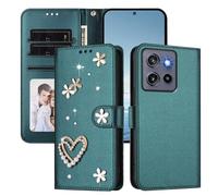 Rnrieyta Miagon Diamant Portefeuille Coque pour Motorola Moto G Stylus 5G 2025/Edge 60 Stylus 5G,Glitter Strass 3D Cœur Fleur Perle PU Cuir Étui à Rabat Stand et Porte-Carte Housse de Protection