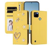 Rnrieyta Miagon Diamant Portefeuille Coque pour Realme C21Y/C25Y,Glitter Strass 3D Cœur Fleur Perle PU Cuir Étui à Rabat Stand et Porte-Carte Housse de Protection