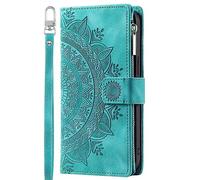 Rnrieyta Miagon Fermeture éclair Portefeuille Coque pour Samsung Galaxy A32 4G,Magnétique Etui en Cuir PU Totem Fleur Gaufrage Flip Housse avec Fentes de Cartes Fonction Support