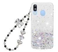 Rnrieyta Miagon Glitter Paillette Coque pour Huawei P30 Lite,Transparent Cover Brillant Étoile Silicone Flexible Étui Housse avec Perle Coeur Papillon Chaîne Bracelet Strap