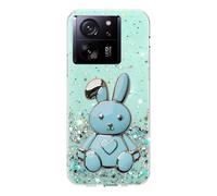 Rnrieyta Miagon Lapin Support Brillant Coque pour Xiaomi 13T Pro/13T,Glitter Transparent Ultra Mince Étui Paillette Housse de Protection avec Cœur Bunny Béquille Stand