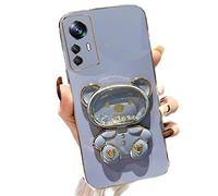 Rnrieyta Miagon Ours Miroir Support Coque pour Xiaomi 12T,Galvanisé Ultra Mince Sable Mouvant Glitter Étui Housse de Protection Anti-Rayures avec Miroir Béquille Stand