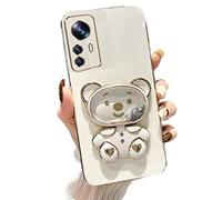 Rnrieyta Miagon Ours Miroir Support Coque pour Xiaomi 12T,Galvanisé Ultra Mince Sable Mouvant Glitter Étui Housse de Protection Anti-Rayures avec Miroir Béquille Stand