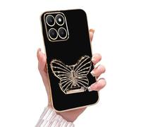 Rnrieyta Miagon Papillon Support Coque pour Xiaomi POCO F6 Pro 5G,Galvanisé Ultra Mince Étui Housse de Protection Anti-Rayures avec Mignon Béquille Stand