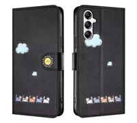 Rnrieyta Miagon pour Samsung Galaxy A14 5G/4G Coque,Etui Mignon Nuage Chat Motif Portefeuille Case Magnetique Antichoc Clapet Protection Carte Housse PU Cuir Cover,Noir