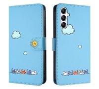 Rnrieyta Miagon pour Samsung Galaxy A34 5G Coque,Etui Mignon Nuage Chat Motif Portefeuille Case Magnetique Antichoc Clapet Protection Carte Housse PU Cuir Cover,Bleu
