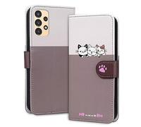 Rnrieyta Miagon pour Samsung Galaxy A52 5G/4G/A52s Coque,Etui Mignon Chien Chat Motif Épissé Portefeuille Case Magnetique Antichoc Clapet Protection Carte Housse PU Cuir Cover,Violet