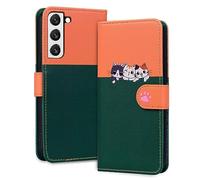 Rnrieyta Miagon pour Samsung Galaxy S23 FE Coque,Etui Mignon Chien Chat Motif Épissé Portefeuille Case Magnetique Antichoc Clapet Protection Carte Housse PU Cuir Cover,Vert
