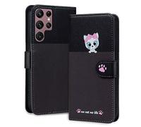Rnrieyta Miagon pour Samsung Galaxy S23 Ultra Coque,Etui Mignon Chien Chat Motif Épissé Portefeuille Case Magnetique Antichoc Clapet Protection Carte Housse PU Cuir Cover,Gris
