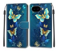 Rnrieyta Miagon PU Cuir Coque pour Google Pixel 10A,Coloré Motif Portefeuille Étui Housse Cover avec Stand Support Porte-Cartes de Crédit,Or Vert Papillon