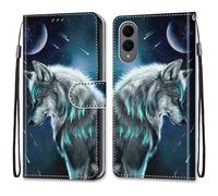 Rnrieyta Miagon PU Cuir Coque pour Samsung Galaxy S25 Edge,Coloré Motif Portefeuille Étui Housse Cover avec Stand Support Porte-Cartes de Crédit,Ciel Loup