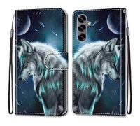 Rnrieyta Miagon PU Cuir Coque pour Samsung Galaxy S25 FE,Coloré Motif Portefeuille Étui Housse Cover avec Stand Support Porte-Cartes de Crédit,Ciel Loup