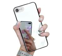 Rnrieyta Noir Cadre Miroir Coque pour iPhone 8/7/SE 2020/2022/2023,Housse Clair Brillant Maquillage Mirror Effet Rigide PC Mince Bumper Etui Cover Coquille de Protection