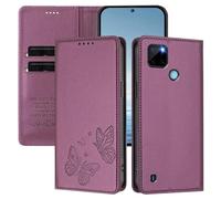 Rnrieyta pour Realme C21Y/C25Y RFID Coque Antichoc Housse Portefeuille en Cuir PU Embossé Papillon Porte-Cartes Support Réglable Magnétique Étui