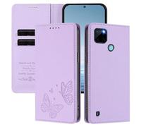 Rnrieyta pour Realme C21Y/C25Y RFID Coque Antichoc Housse Portefeuille en Cuir PU Embossé Papillon Porte-Cartes Support Réglable Magnétique Étui