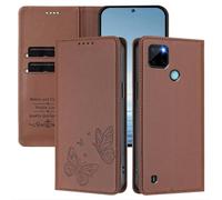 Rnrieyta pour Realme C21Y/C25Y RFID Coque Antichoc Housse Portefeuille en Cuir PU Embossé Papillon Porte-Cartes Support Réglable Magnétique Étui