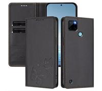 Rnrieyta pour Realme C21Y/C25Y RFID Coque Antichoc Housse Portefeuille en Cuir PU Embossé Papillon Porte-Cartes Support Réglable Magnétique Étui